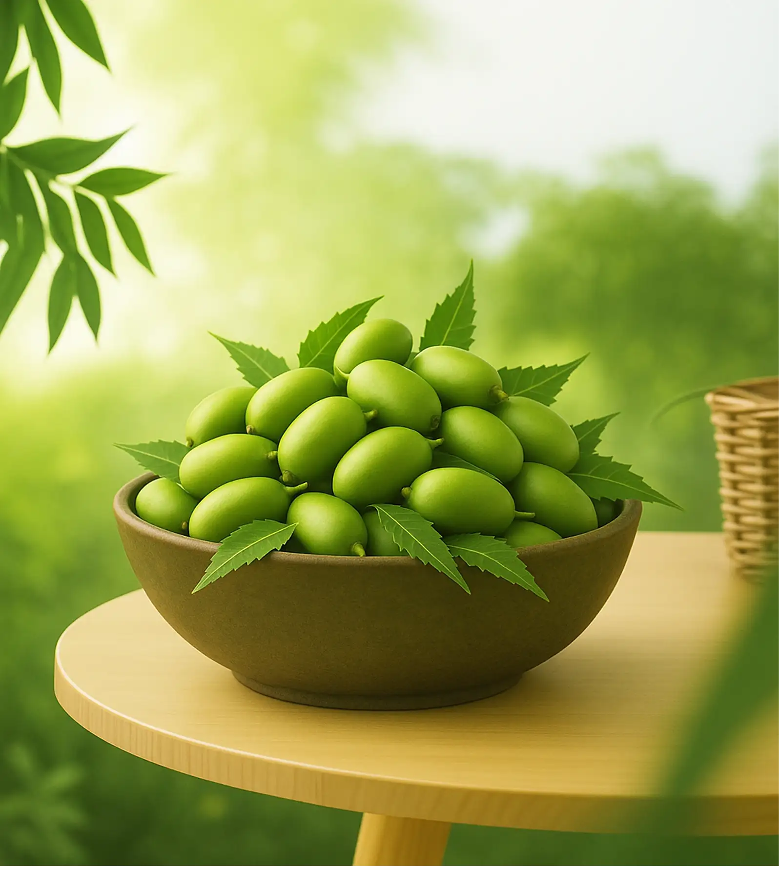 Neem fruit in bowl
